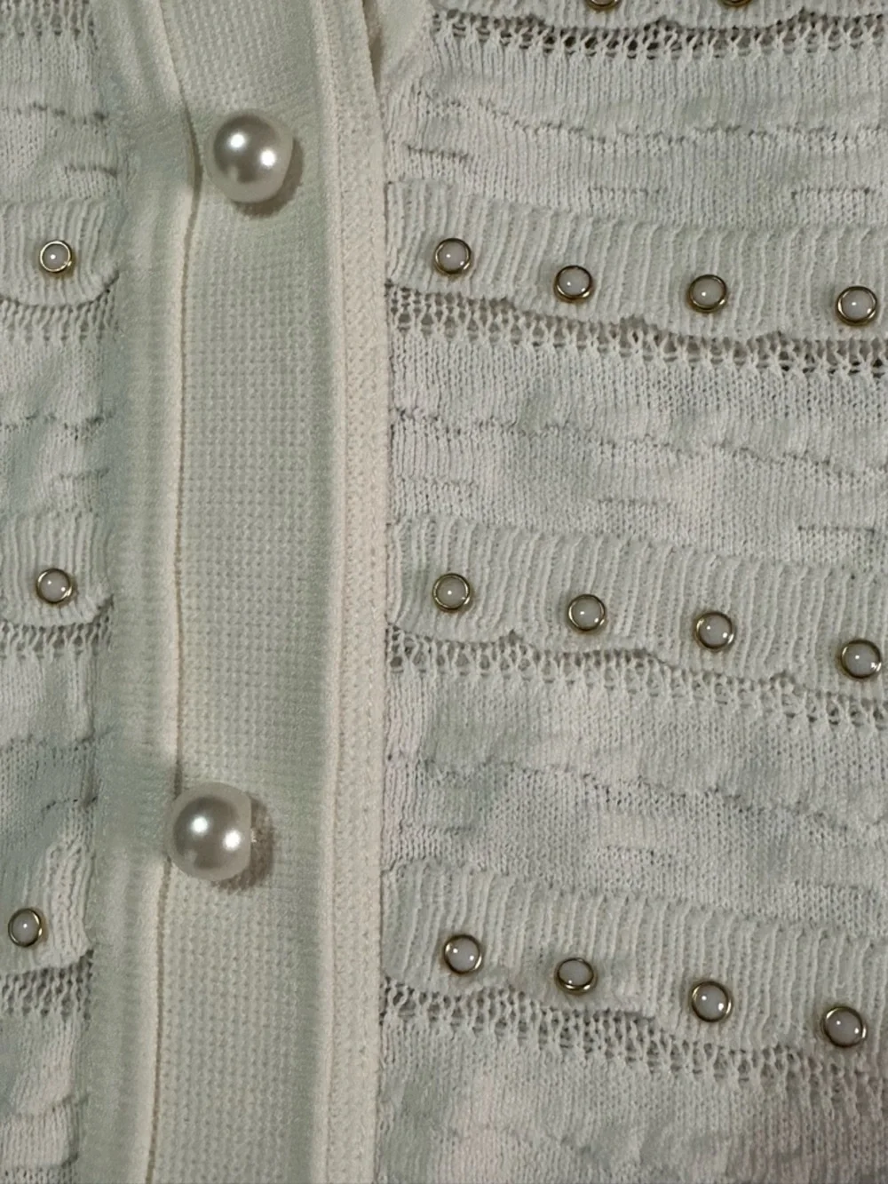 Sandro Beaded Knit Maxi Dress Size 42 Cream Faux Button Front - Picture 9 of 13
